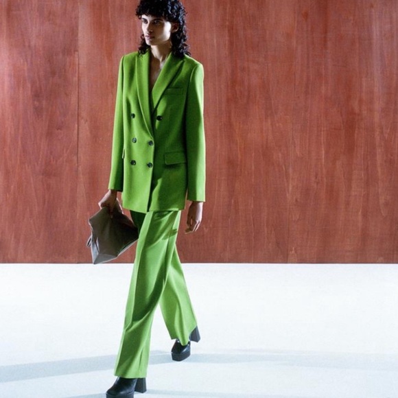 Zara green mid rise pleat suit pants - Picture 2 of 2